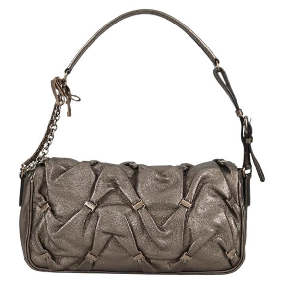 Salvatore Ferragamo Vala Shoulder Bag Leather Silver Auth - Picture 2 of 16